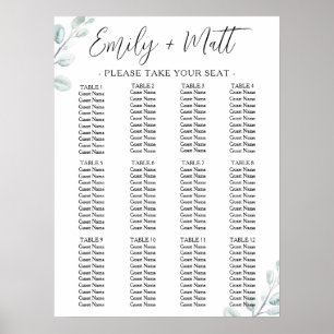 12 Table Eucalyptus Simple Wedding Seating Chart