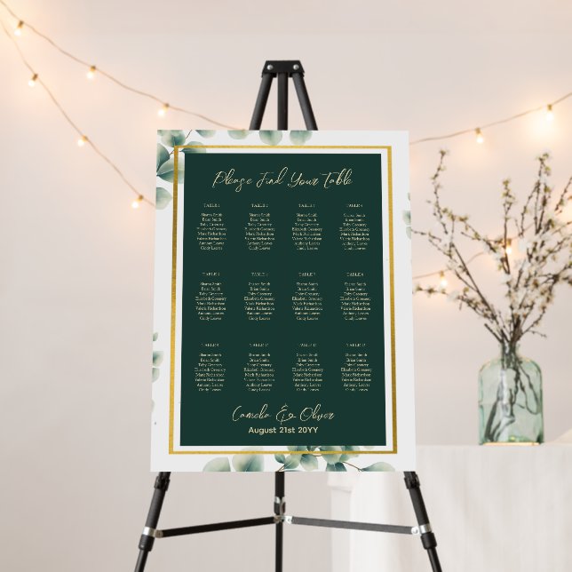 12 Table Greenery Eucalyptus PHOTO Seating Chart Foam Board (In Situ (Stand))