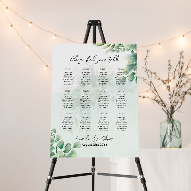 12 Table Greenery Eucalyptus PHOTO Seating Chart Foam Board (In Situ (Stand))