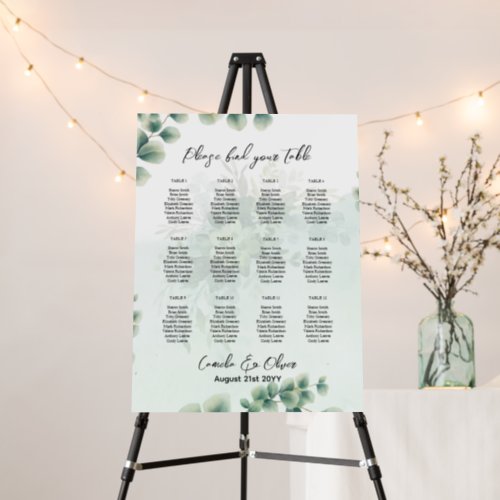 12 Table Greenery Eucalyptus PHOTO Seating Chart Foam Board