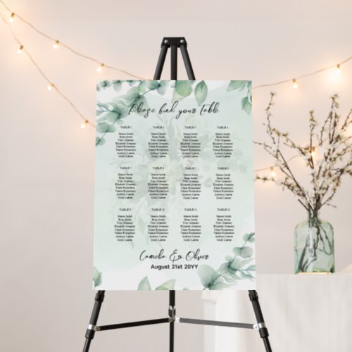 12 Table Greenery Eucalyptus Rustic SEATING CHART  Foam Board