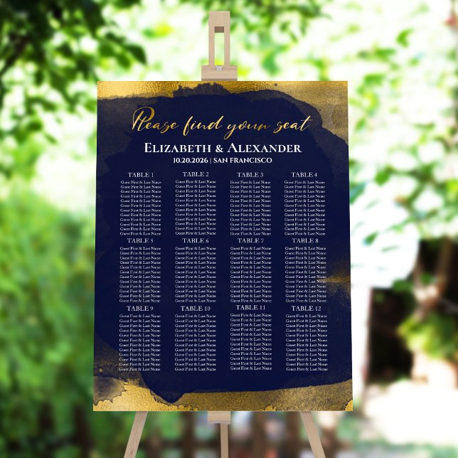 12 Table Navy Blue Abstract Wedding Seating Chart Foam Board (Creator Uploaded)
