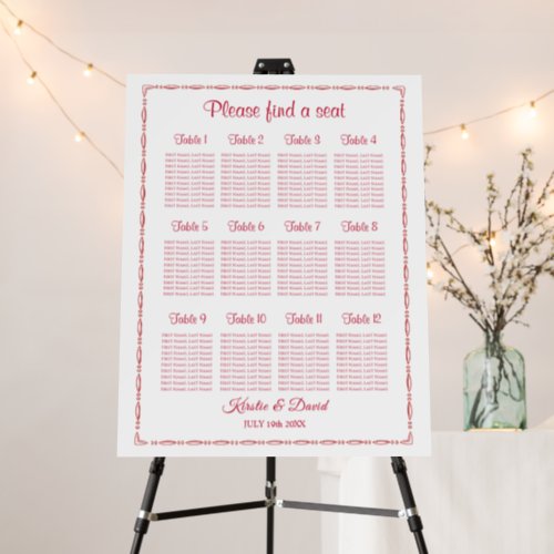 12 Table Red Decorative Border Seating Chart Foam Board