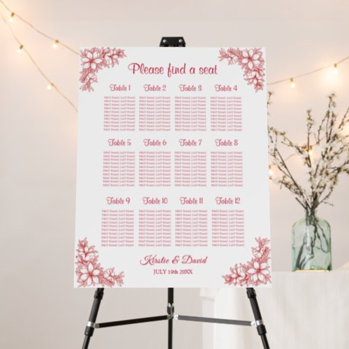 12 Table Red Ornate Floral Seating Chart Foam Board