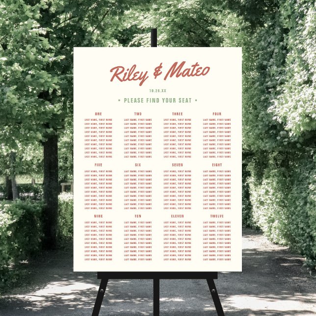 12 TABLE Retro Modern Earth Wedding Seating Chart Foam Board (Creator Uploaded)