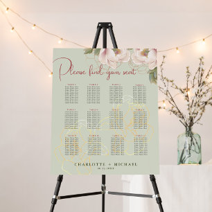 12 Table Sage & Blush Floral Wedding Seating Chart Foam Board