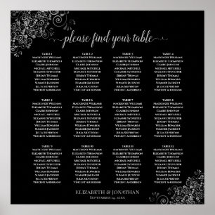 12 Table Silver Frills Black Wedding Seating Chart