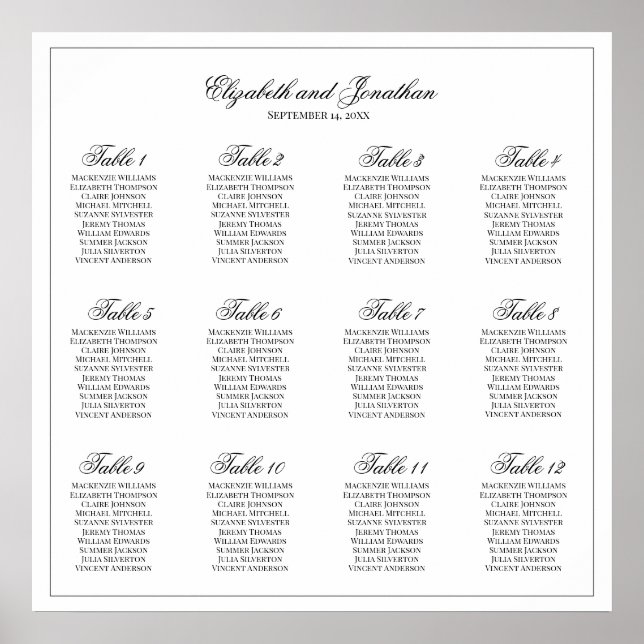 12 Table Simple & Elegant Wedding Seating Chart (Front)
