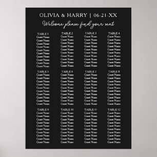 12 Table Simple Minimalist Wedding Seating Chart