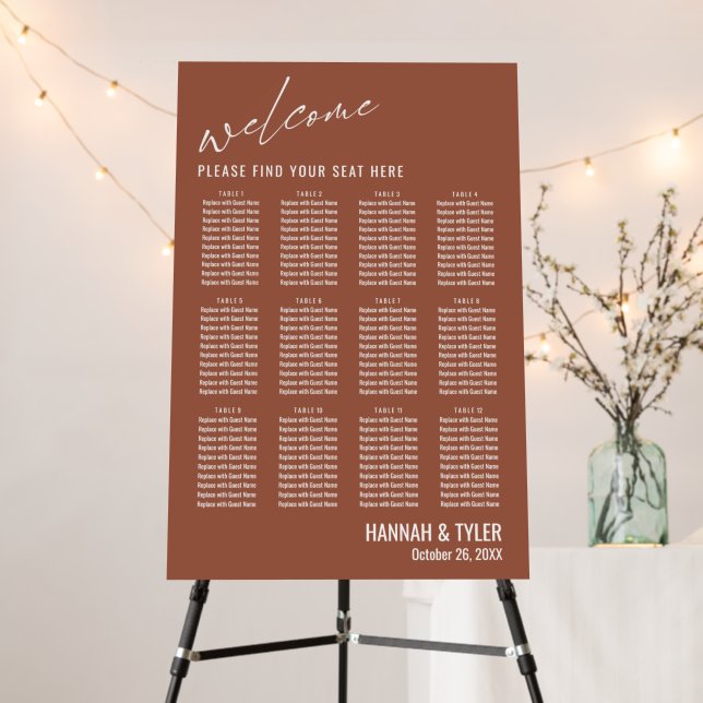 12 Table Simple Reception Seating Chart Terracotta Foam Board (In Situ (Stand))