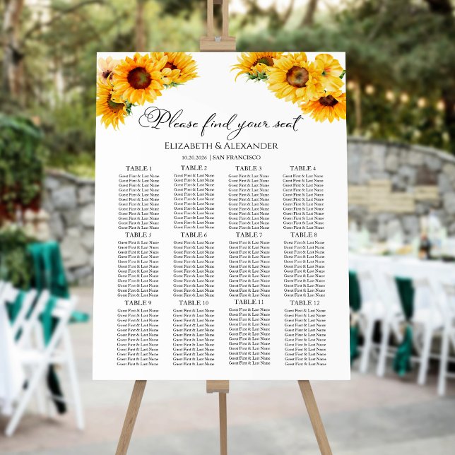 12 Table Sunflower Fall Wedding Seating Chart Foam Board (Creator Uploaded)