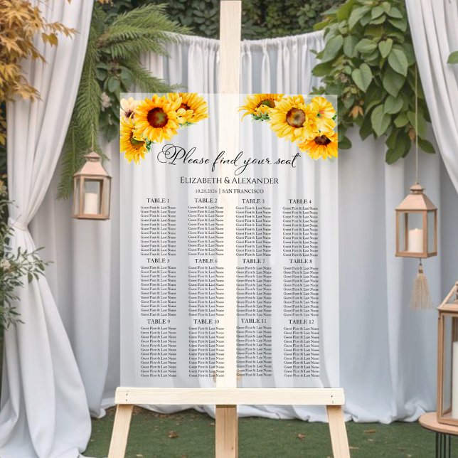 12 Table Sunflower Wedding Acrylic Seating Chart (Creator Uploaded)