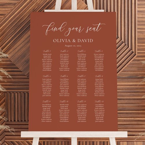 12 table Terracotta Wedding Seating Chart Foam Board