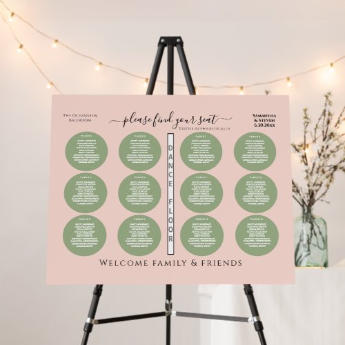 12 Table Wedding Blush Sage Green Circles Foam Board