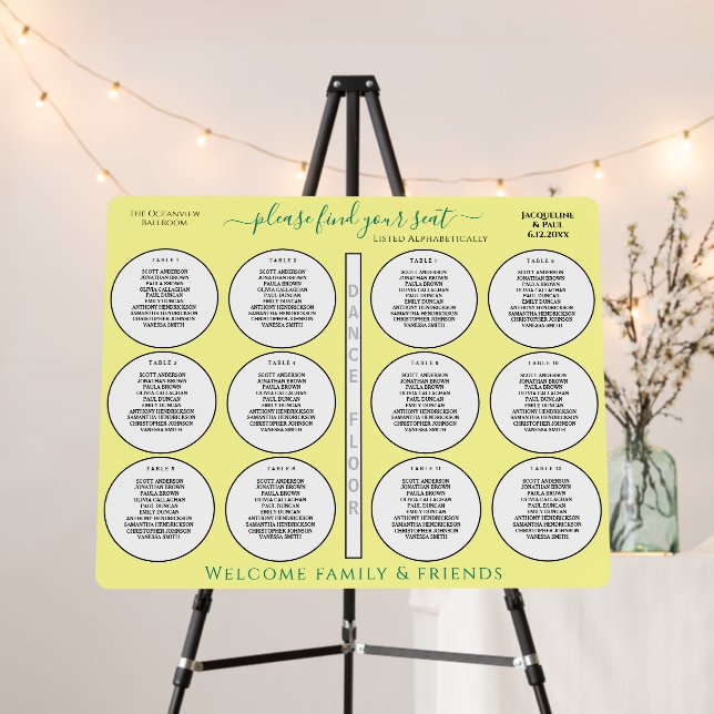 12 Table Wedding Chart Tropical Yellow Green Foam Board (In Situ (Stand))