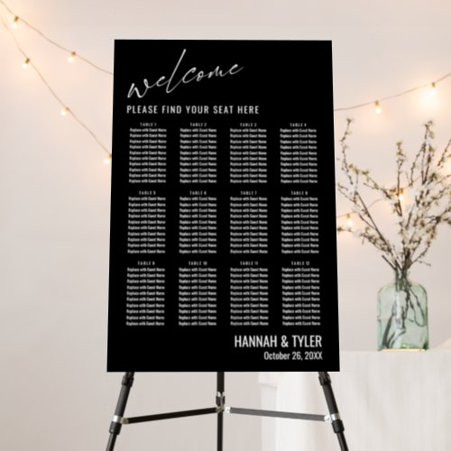 12 Table Wedding Reception Seating Chart Black Foam Board