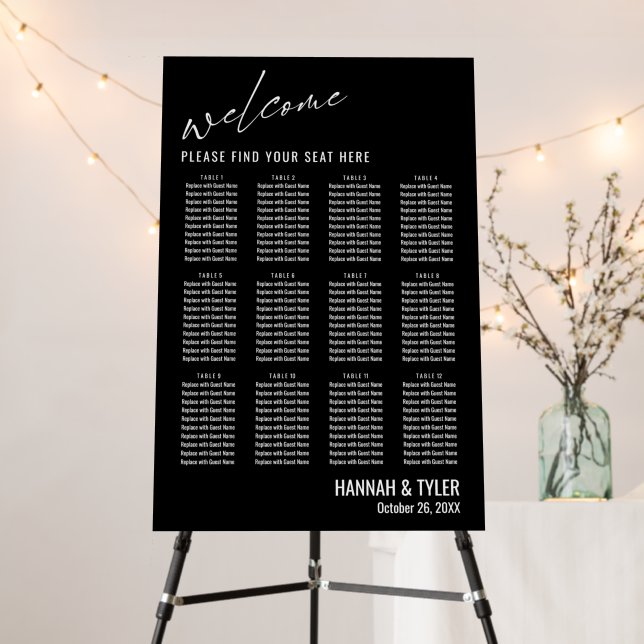12 Table Wedding Reception Seating Chart Black Foam Board (In Situ (Stand))