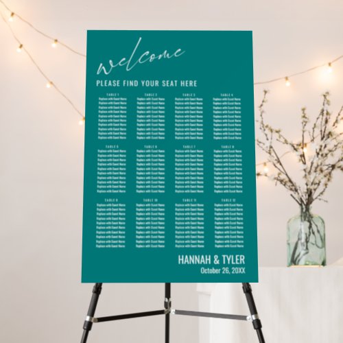 12 Table Wedding Reception Seating Chart Teal Foam Board