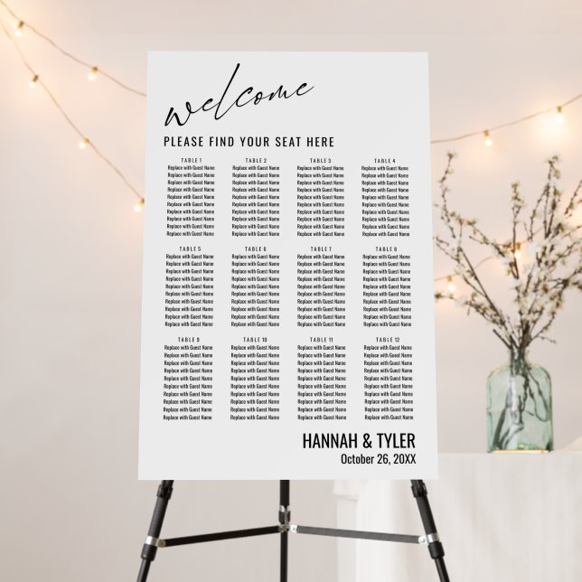 12 Table Wedding Reception Seating Chart White Foam Board (In Situ (Stand))