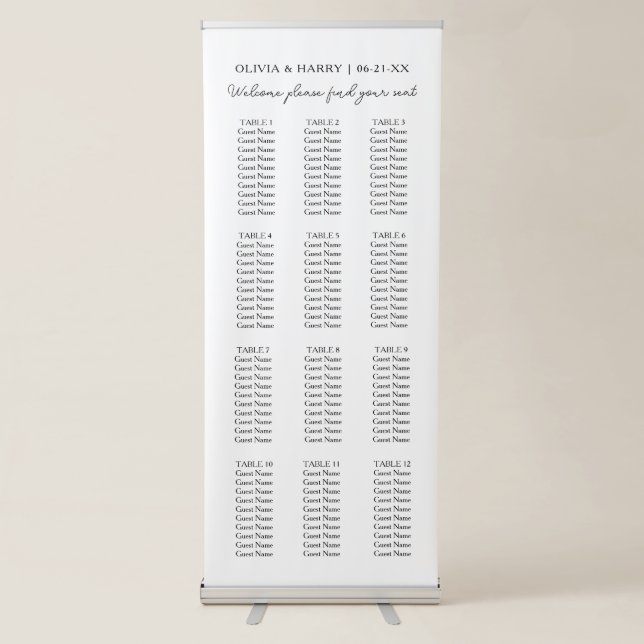 12 Table Wedding Seat Chart Retractable Banner (Front)