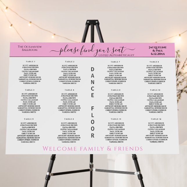 12 Table Wedding Seating Chart Blush Pnk Foam Board (In Situ (Stand))