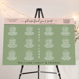 12 Table Wedding Seating Chart Green Blush Pink Foam Board