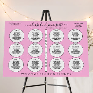 12 Table Wedding Seating Chart Pink White Circles Foam Board