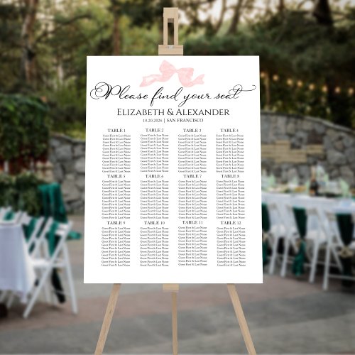 12 Table Wedding Seating Chart Sign  Pink Bow