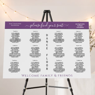 12 Table Wedding Seating Chart White Dusty Violet Foam Board