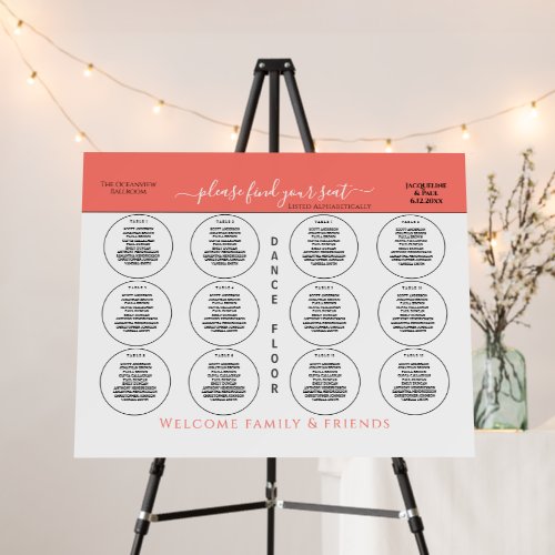 12 Table Wedding Seating Coral White Foam Board