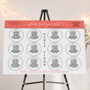 12 Table Wedding Seating Coral White Foam Board