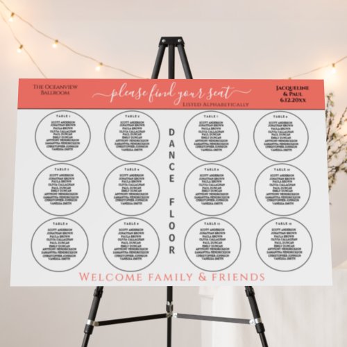 12 Table Wedding Seating Coral White  Foam Board