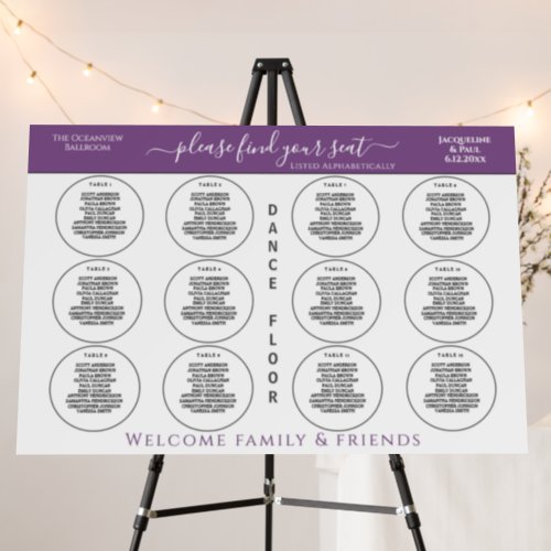 12 Table Wedding Seating Dusty Violet White Circle Foam Board