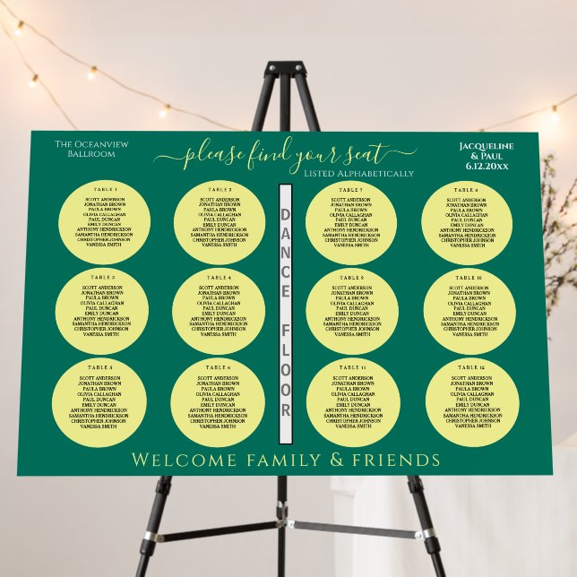 12 Table Wedding Seating Green Yellow Circles Foam Board (In Situ (Stand))