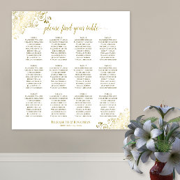 12 Table White Wedding Seating Chart Gold Frills