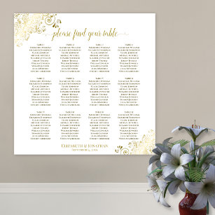12 Table White Wedding Seating Chart Gold Frills