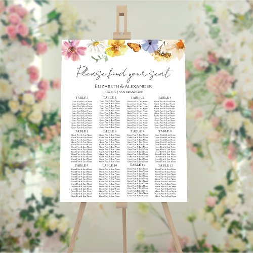 12 Table Wildflower Boho Wedding Seating Chart Foam Board