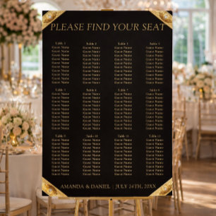 12 Tables Black & Gold Wedding Seating Chart Foam Board
