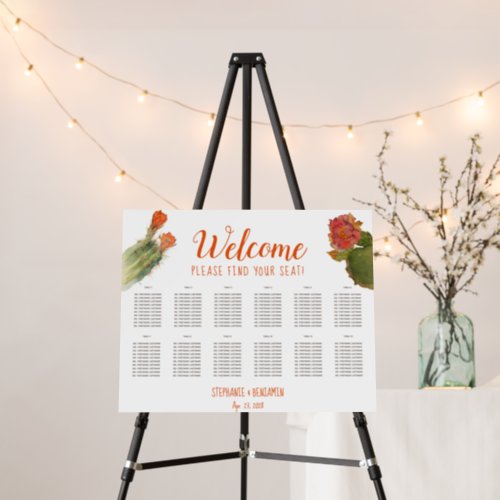 12 Tables Cactus Watercolor  Wedding Seating Chart Foam Board