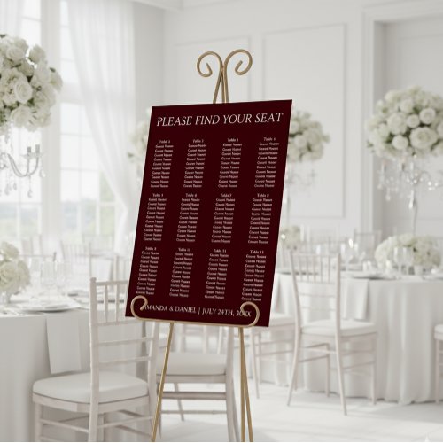 12 Tables Deep Burgundy Wedding Seating Chart Foam Board