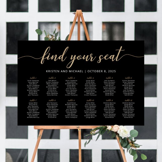 12 Tables Find Your Seat Black Seating Chart  Foam Board (Creator Uploaded)