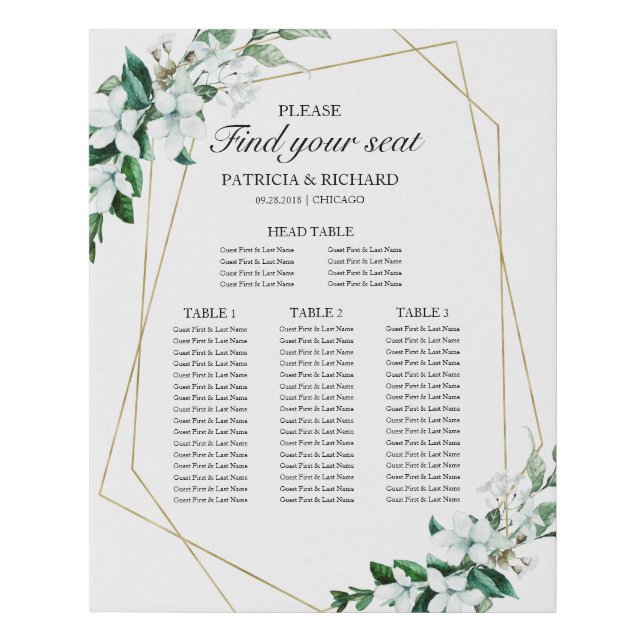 12 Tables Greenert Wedding Seating Faux Canvas Print (Front)