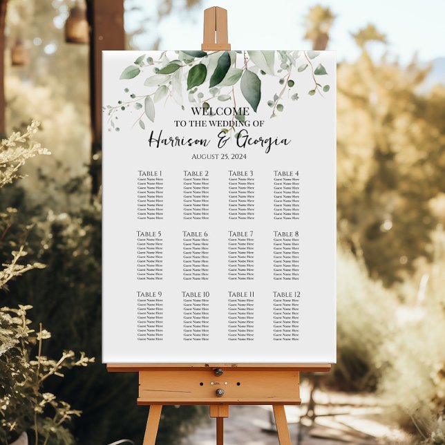 12 tables greenery elegant wedding seating chart (Creator Uploaded)