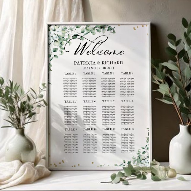 12 Tables Greenery Wedding Seating Chart (Creator Uploaded)