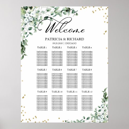 12 Tables Greenery Wedding Seating Chart