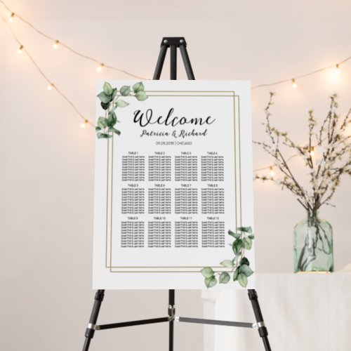 12 Tables Greenery Wedding Seating Chart Board
