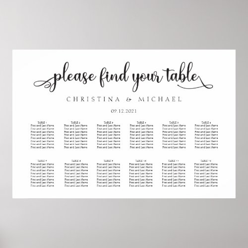 12 Tables Guests Plan Horizontal Seating Chart