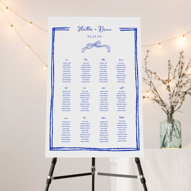 12 Tables Hand Drawn French Blue Wedding Seating  Foam Board (In Situ (Stand))