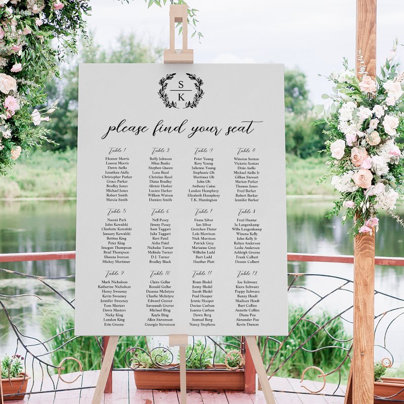 12 Tables Laurel Wreath Monogram Wedding Foam Board