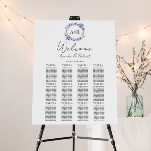 12 Tables Monogram Wedding Seating Chart Board